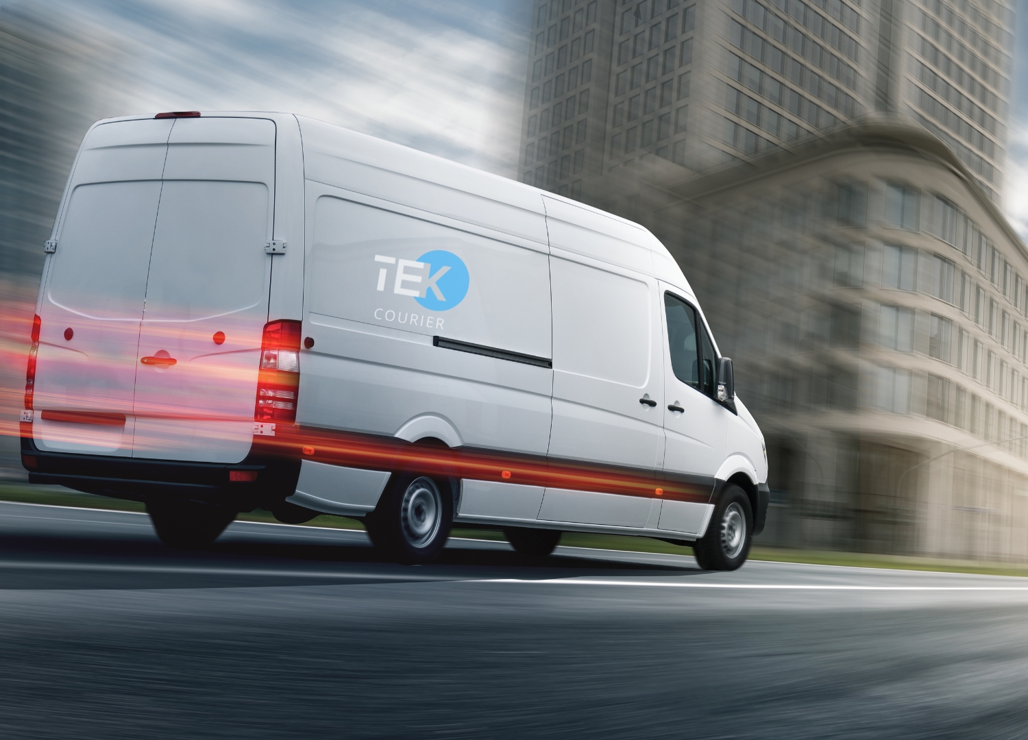 White vans with delivery company logo lined up
